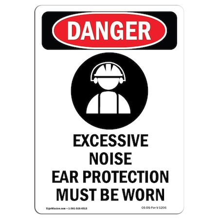 Signmission OSHA Danger Sign, Excessive Noise Ear, 5in X 3.5in Decal, 10PK, 3.5" W, 5" H, Portrait, PK10 OS-DS-D-35-V-1206-10PK